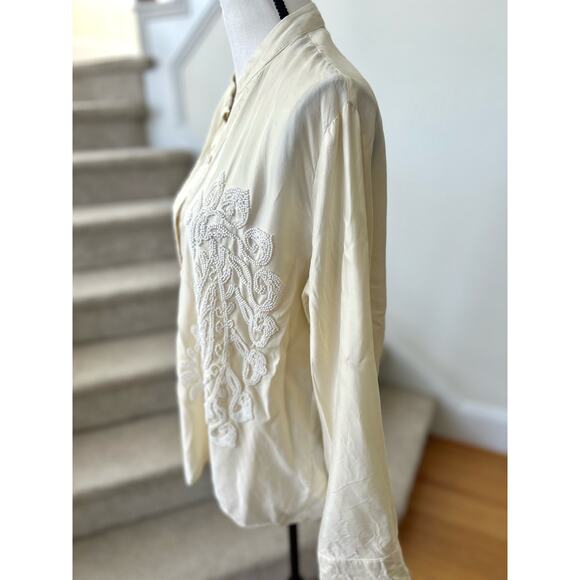 Zara Cream Beaded Asymmetric Button Front Blouse - Picture 3 of 8